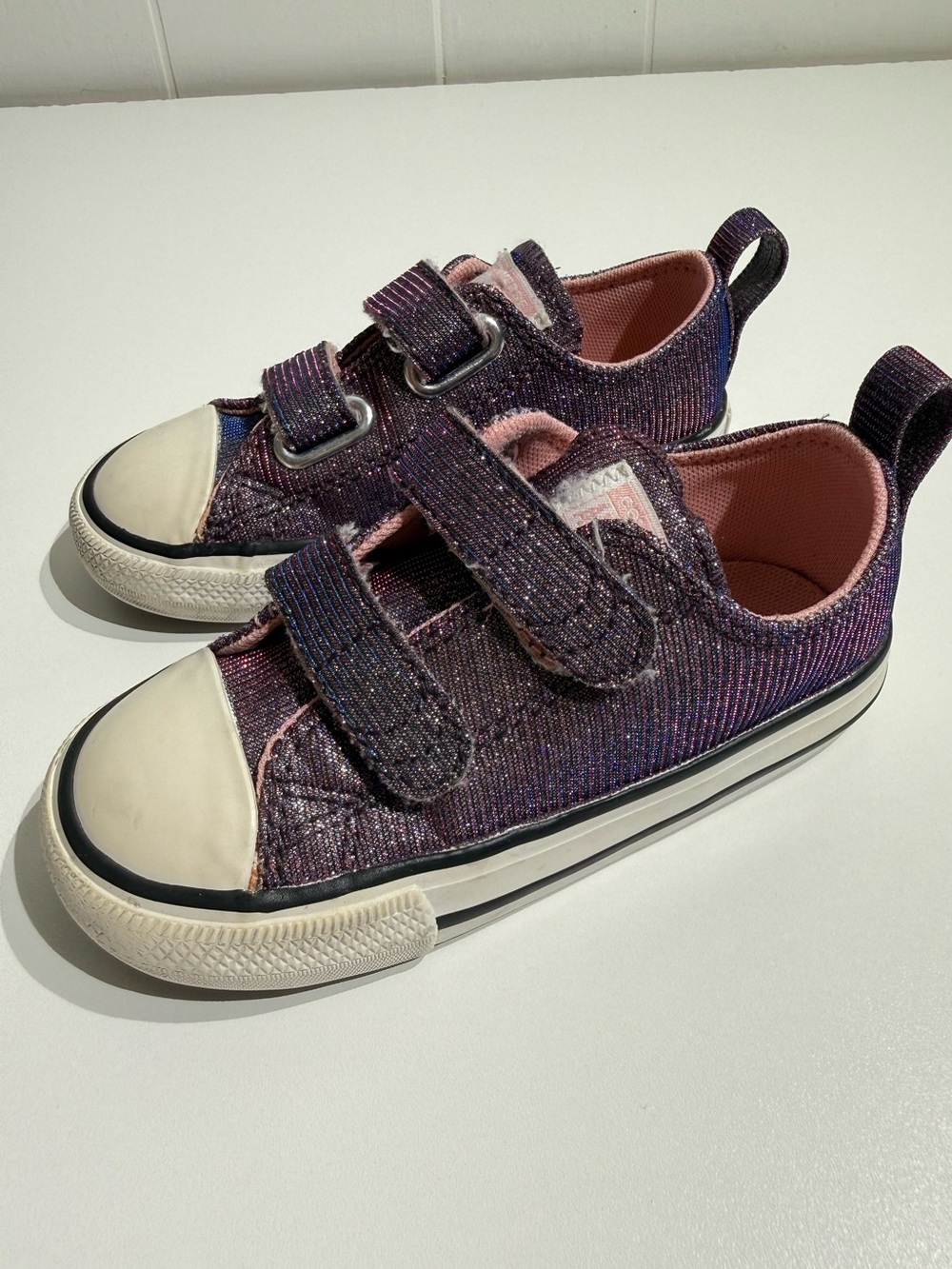 Converse Girl Glitter Purple Velcro Sneakers Sz 8